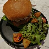 omnipork burger with salad at Vegan Amore 蔬慕 in Taipei
