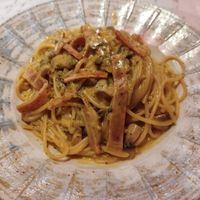 Tagliatelle carbonara with vegan bacon at Vegan Amore 蔬慕 in Taipei