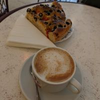 Sourdough Focaccia  and "meia de leite" (half-milk coffee) at Belo Farelo in Porto