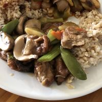 Gluten puffs with mushrooms  at Nature Vegetarian Restaurant in Oakland