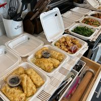 Boxes of takeout at Nature Vegetarian Restaurant in Oakland
