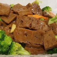 vegan beef with broccoli at Nature Vegetarian Restaurant in Oakland