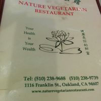 Menu cover at Nature Vegetarian Restaurant in Oakland