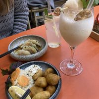 Dumplings and seitan bites  at Beyond Ramen in Berlin
