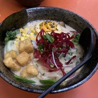Miso Ramen topped with an extra vegan fried egg   at Beyond Ramen in Berlin