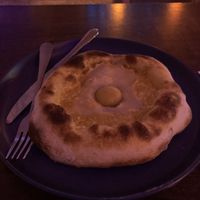 Khachipuri with vegan egg  at SHPANA in Tbilisi
