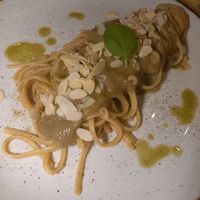 Linguine with pesto and aubergine crem. at I Morgante Bottegabistro in Agrigento