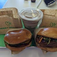 Deluxe Hot N'Crispy Chick'N a Single Burger and a Chocolate Shake at Hart House - Sepulveda in Los Angeles