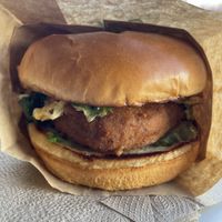 Deluxe Chicken Sandwich with crispy fresh kale salad inside instead of soggy lettuce. YUM  at Hart House - Sepulveda in Los Angeles