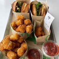 Chicken burger, beef burger, tots and nuggets   at Hart House - Sepulveda in Los Angeles