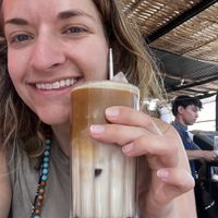 Iced latte with oatmilk and hazelnut syrup  at The Little Spoon in Panajachel