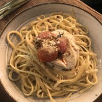 Tagliatelle with v-burrata (17€)  at Heaven's Kitchen in Stuttgart