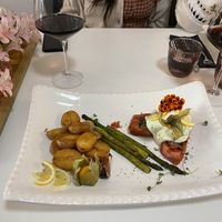 ‘Salmon’ and potatoes    at Pink Lettuce in Chester