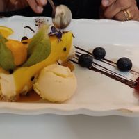 Mango & passion fruit cheese cake with ice cream #Veganuary at Pink Lettuce in Chester