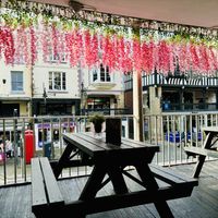 Outdoor seating on the rows  at Pink Lettuce in Chester