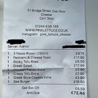 Salad was nearly £22.00 once some basic additions were includedd  at Pink Lettuce in Chester