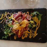 Pastrami and Goat Cheese starter at Pink Lettuce in Chester