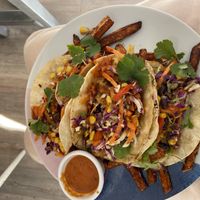 Cauli Tacos with sweet potato fries  at Bebita in Jindabyne