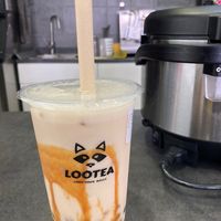 Caramel soy milk boba with tapioca balls and lychee bubbles   at Lootea in Prague