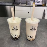 Mango, coconut milk, soy milk, tapioca and lychee bubbles. Jasmine tea, soy milk, tapioca and passion fruit bubbles   at Lootea in Prague