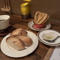 Baguette and banana fritters  at Cafe Banmari in Mishima