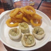 Appetisers - onion rings and fried mandu at Rolling Rice - Marina Square in Central Singapore