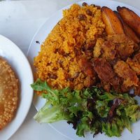 Chicken sampler plate and pastelillo at Casa Borinqueña in San Francisco