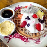 Waffles (gluten free as well) at Barely Vegans in New Rochelle