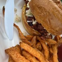 BBQ jackfruit and sweet potato fries   at Barely Vegans in New Rochelle