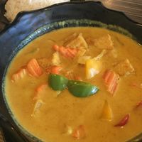 Yellow curry with tofu. Comes with a side of rice. It was delicious; I like that it wasn’t overly sweet. I would order it again ! at Ragin Pot in Port Hueneme