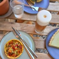 vegetable quiche (4,50€), spinach quiche (4,50€), lemon matcha tarte (4,20€) at bohnarchie  in Brandenburg An Der Havel