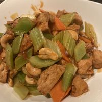 Gardein chicken stir fry (made better with chili oil!)  at Wynn Hotel - Red 8 in Las Vegas