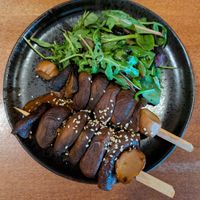 Yaki shimeji (mushroom skewers starter) at Shisomen in Berlin