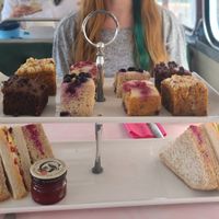 Tea cake/sandwich tray on the bus at Vintage Tea Trips in Dublin