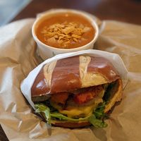 Chicken sandwich and tortilla soup (daily special) at Native Foods in Boulder