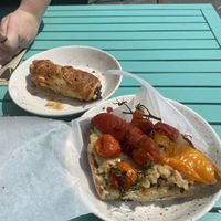 Cheese and pickle sausage roll, vegetable  focaccia bread   at Sprout in Weston-super-mare