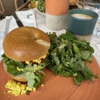 Tofu scramble sandwich and flat white with oat milk  at Holy Llama - Sintagma in Athens