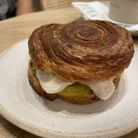 Cashew mozzarella, tomato and pesto cronut  at Holy Llama - Sintagma in Athens