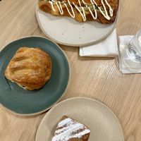A puff dog (top), pain au chocolat (middle) & praline cruffin (bottom)   at Holy Llama - Sintagma in Athens