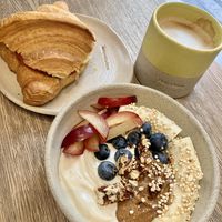 Cherry cherry bowl and caprese croisant  at Holy Llama - Sintagma in Athens