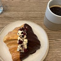 Croissant of the month (dark chocolate & red berries) and an americano at Holy Llama - Sintagma in Athens