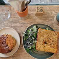 BLT Sandwich and pastry with chocolate and pistachio filling at Holy Llama - Sintagma in Athens