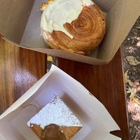 Roll stuffed with vanilla and caramel cream and a hazelnut creme cube at Holy Llama - Sintagma in Athens