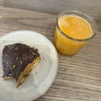 Vegan Dubai Croissant and freshly squeezed orange juice   at Holy Llama - Sintagma in Athens
