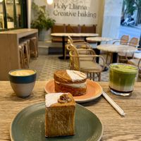 Cruffin and Bugatsa with Flat White and Strawberry Matcha   at Holy Llama - Sintagma in Athens