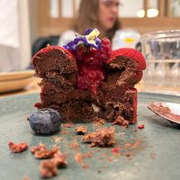 Red confessions (filled with chocolate mousse). at Holy Llama - Sintagma in Athens