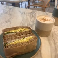 Egg salad sandwich and chai lattee  at Holy Llama - Sintagma in Athens