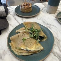 Mushroom crepe and cinnamon roll  at Holy Llama - Sintagma in Athens