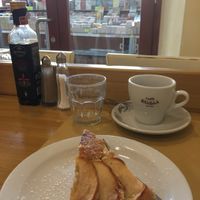 Apple and peach torta, with 2nd hand books coming up next!  at Angelina in Genoa