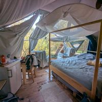 Inside of the tent at Vegan House in Nagodzice